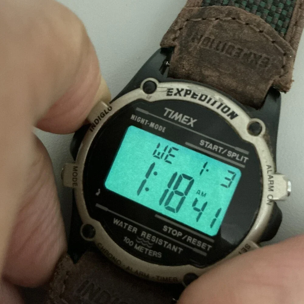 Vintage Timex Expedition Mens Watch 40mm Green Digital Indiglo 100M New Battery